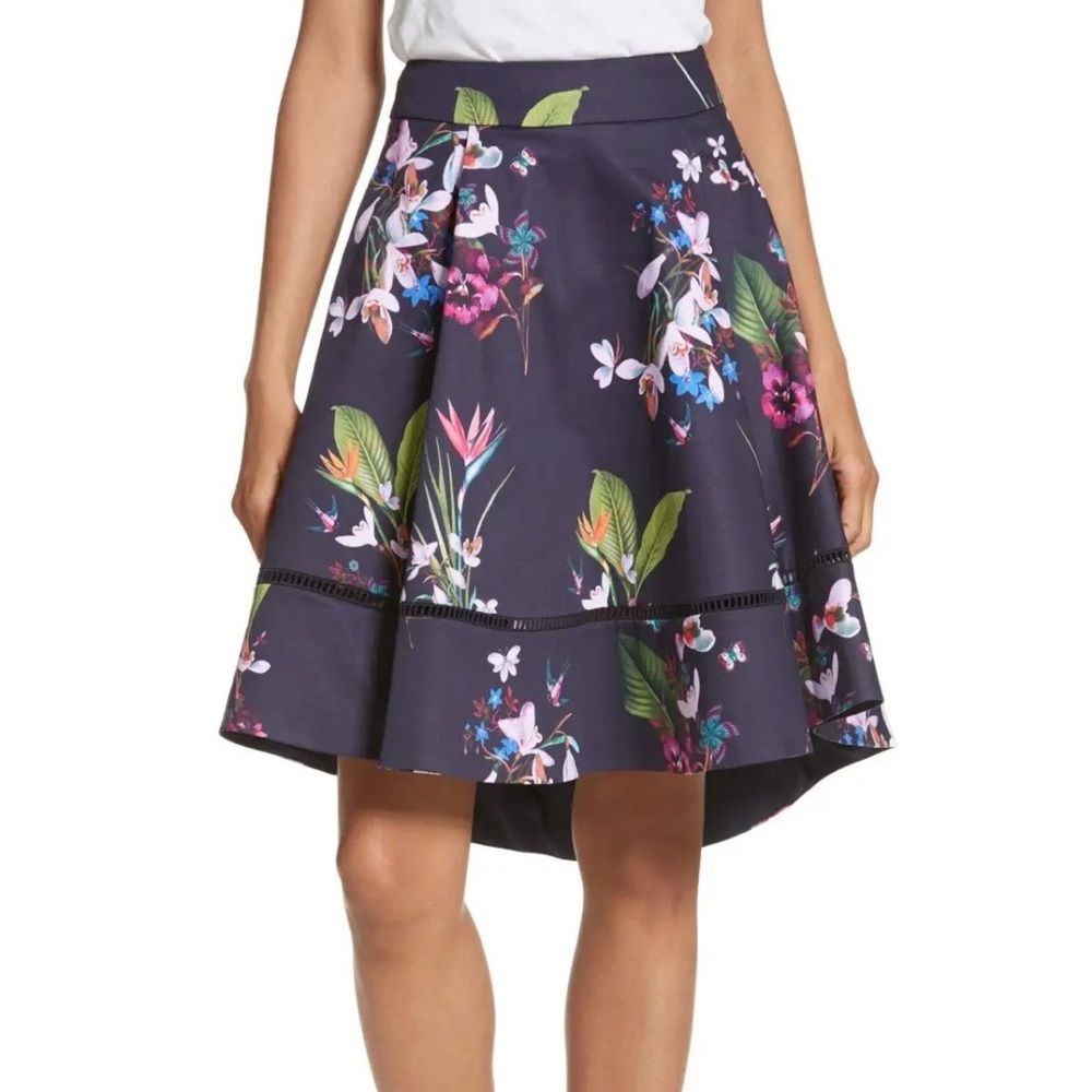 Ted Baker Navy Floral High Low Skirt